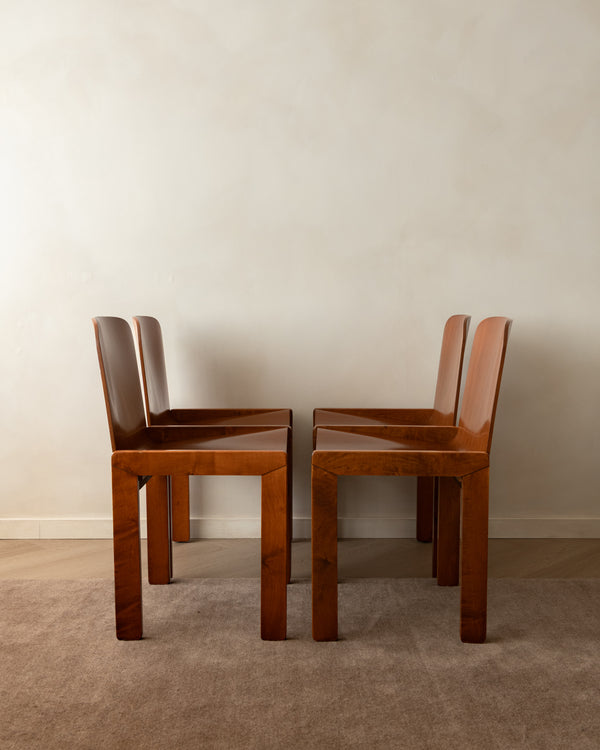 Italian Plywood Dining Chairs Attributed to Molteni, 1970s, Set of 4