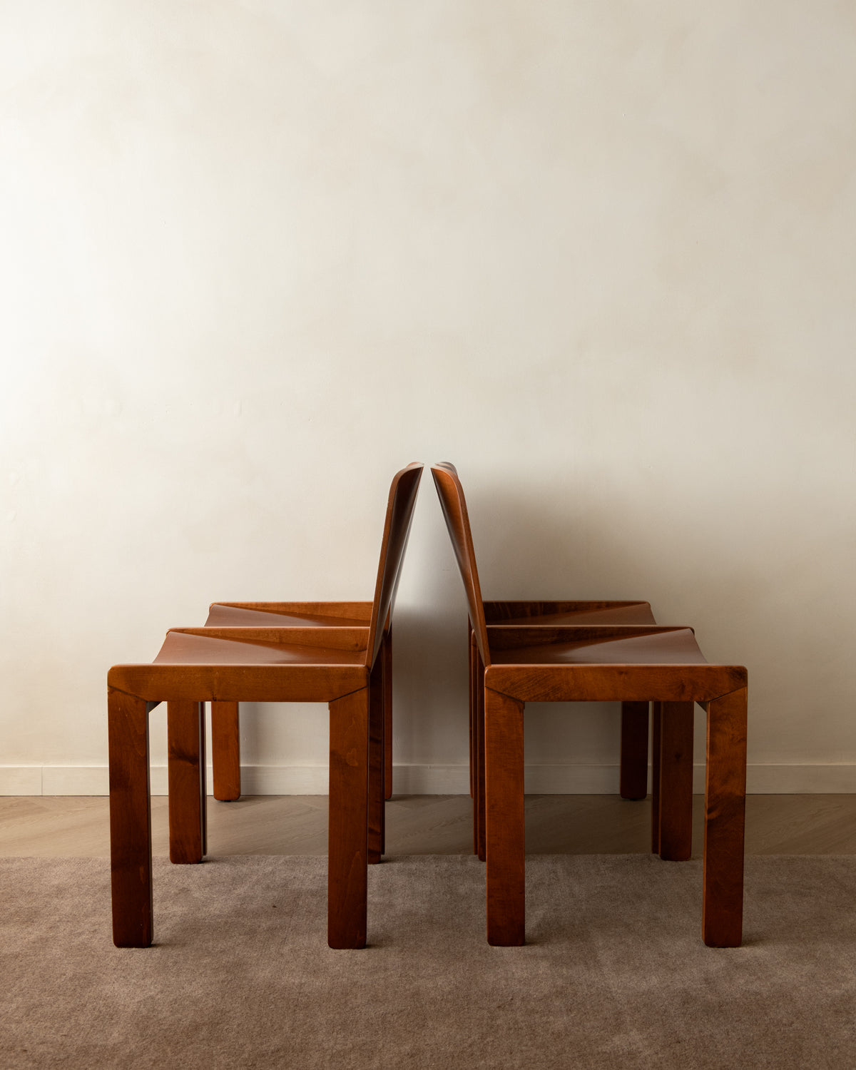 Italian Plywood Dining Chairs Attributed to Molteni, 1970s, Set of 4