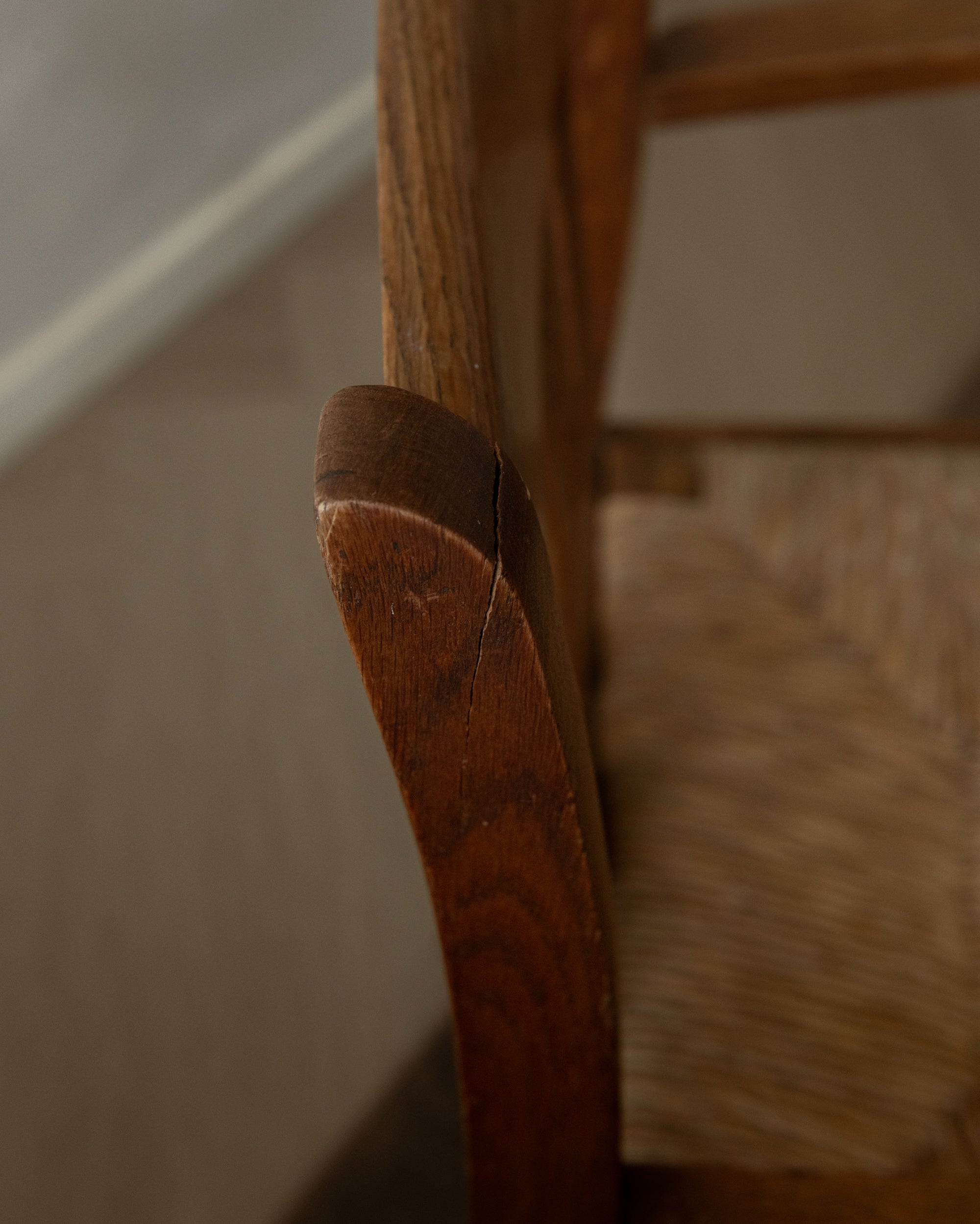 Dutch Art Deco Oak and Rush Armchair, Amsterdam School, 1920s
