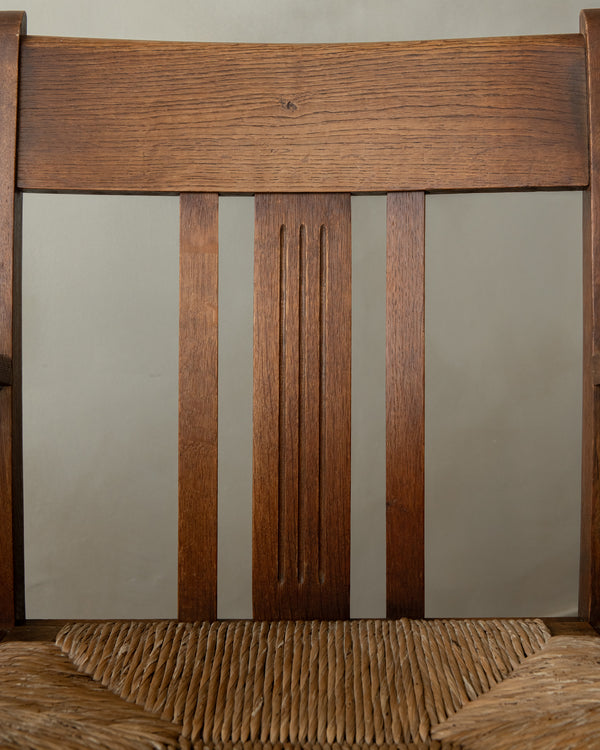 Dutch Art Deco Oak and Rush Armchair, Amsterdam School, 1920s
