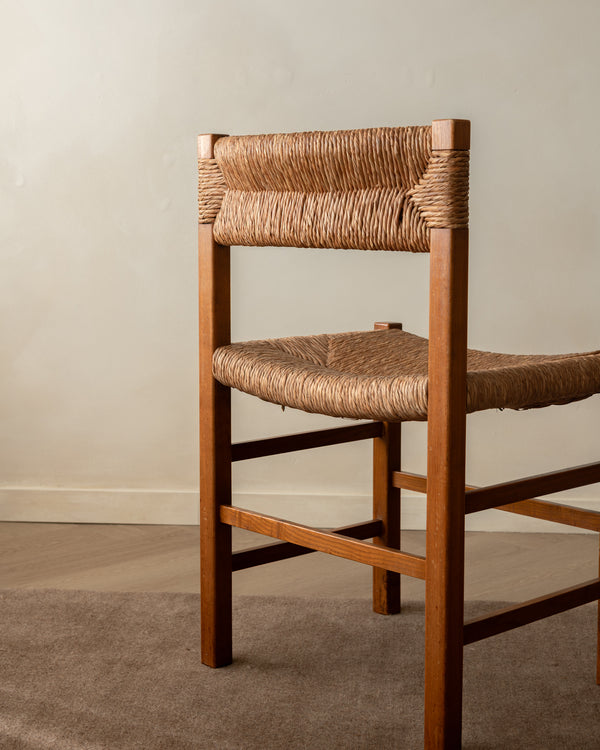 French Mid-Century Wood and Rush Dining Chairs, 1960s, Set of 6