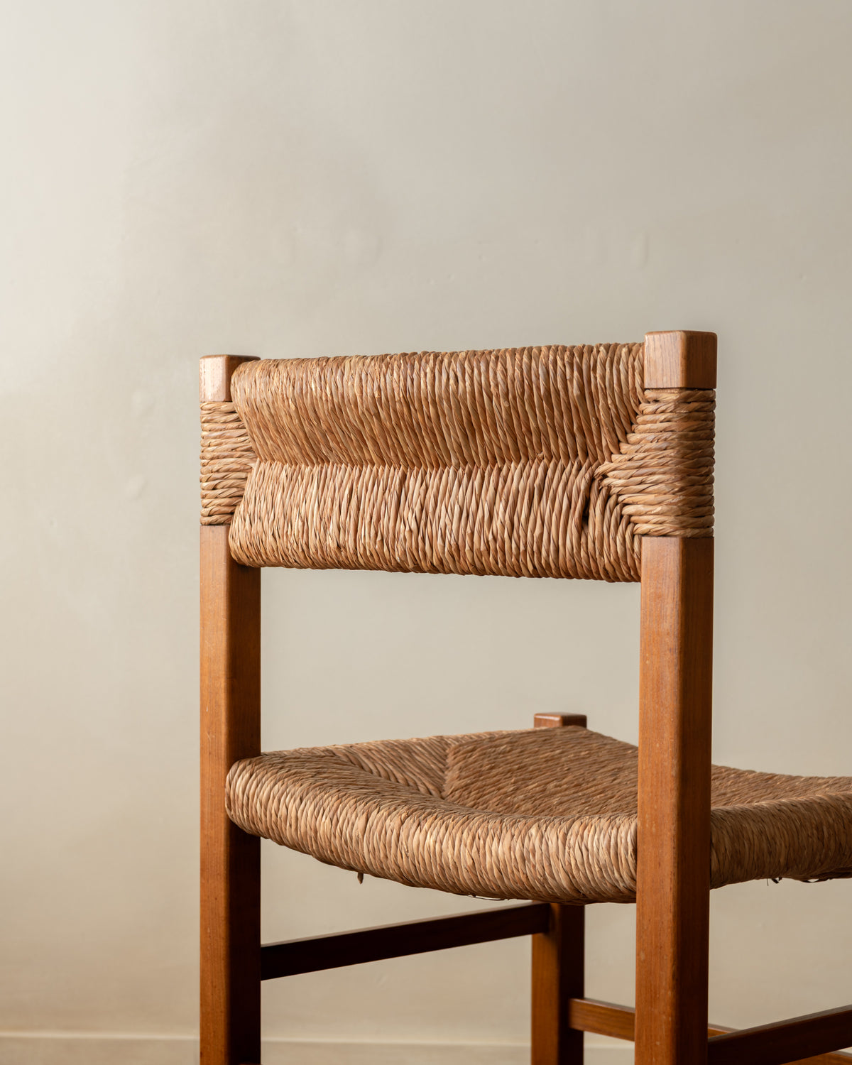French Mid-Century Wood and Rush Dining Chairs, 1960s, Set of 6