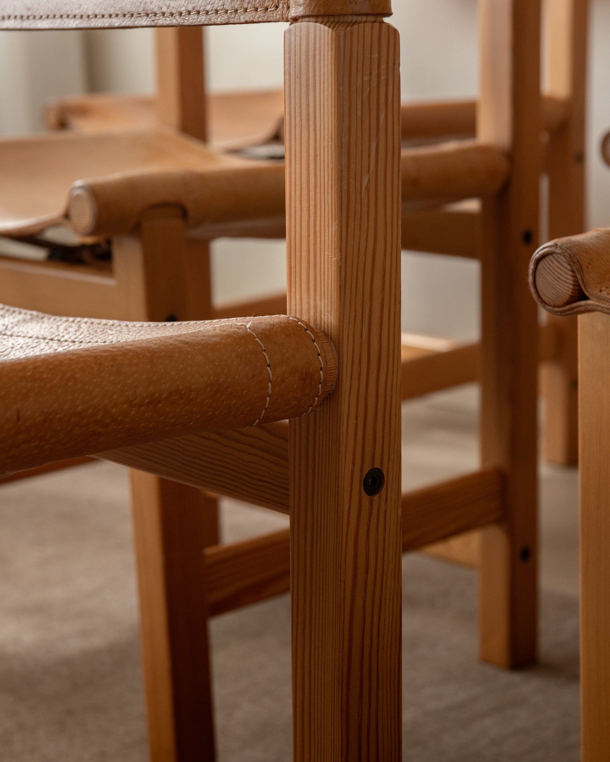 Scandinavian Pine Leather Dining Kotka Chairs by Tomas Jelinek for IKEA, 1980s, Set of 6
