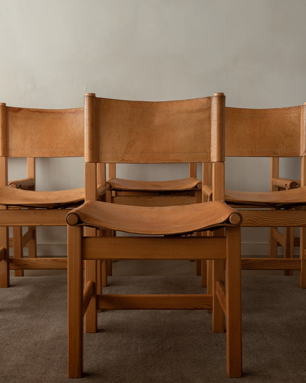 Scandinavian Pine Leather Dining Kotka Chairs by Tomas Jelinek for IKEA, 1980s, Set of 6