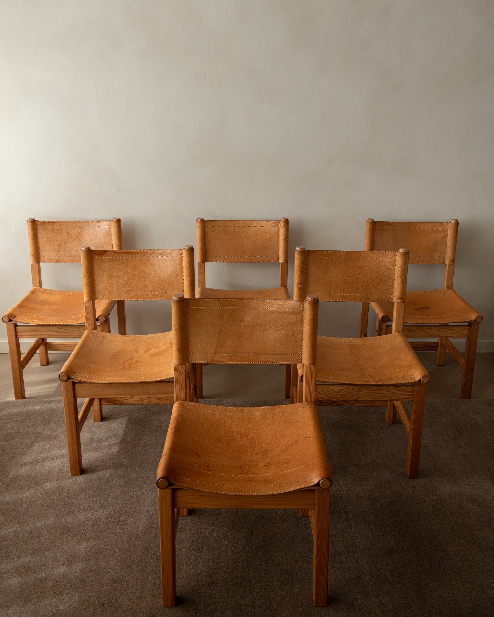 Scandinavian Pine Leather Dining Kotka Chairs by Tomas Jelinek for IKEA, 1980s, Set of 6