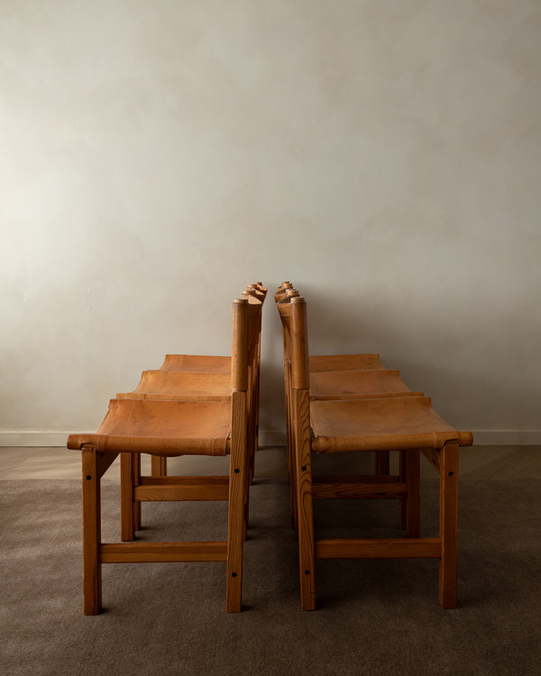 Scandinavian Pine Leather Dining Kotka Chairs by Tomas Jelinek for IKEA, 1980s, Set of 6