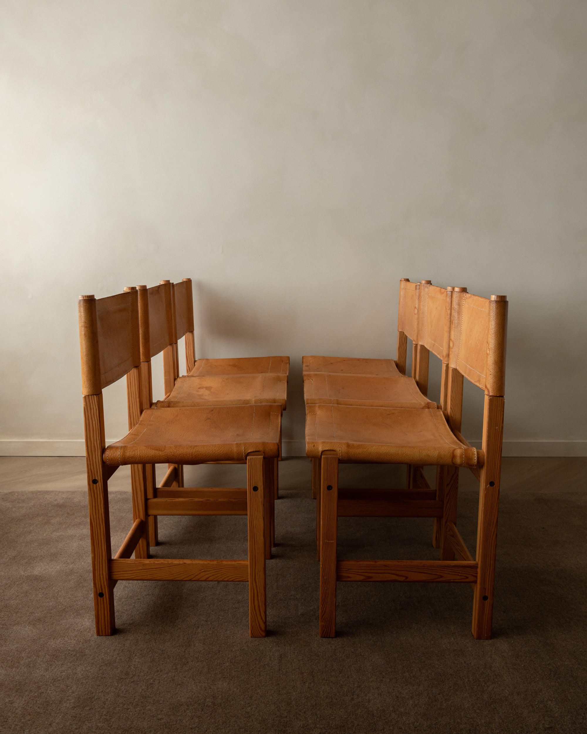 Scandinavian Pine Leather Dining Kotka Chairs by Tomas Jelinek for IKEA, 1980s, Set of 6