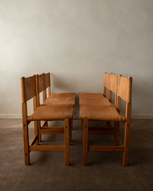 Scandinavian Pine Leather Dining Kotka Chairs by Tomas Jelinek for IKEA, 1980s, Set of 6