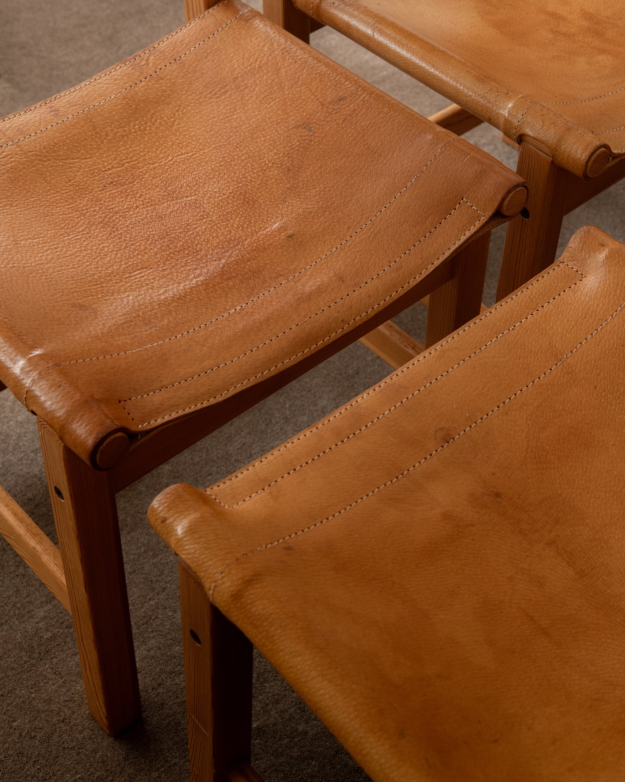 Scandinavian Pine Leather Dining Kotka Chairs by Tomas Jelinek for IKEA, 1980s, Set of 6
