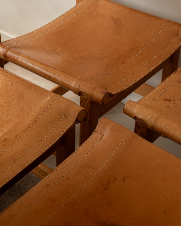 Scandinavian Pine Leather Dining Kotka Chairs by Tomas Jelinek for IKEA, 1980s, Set of 6