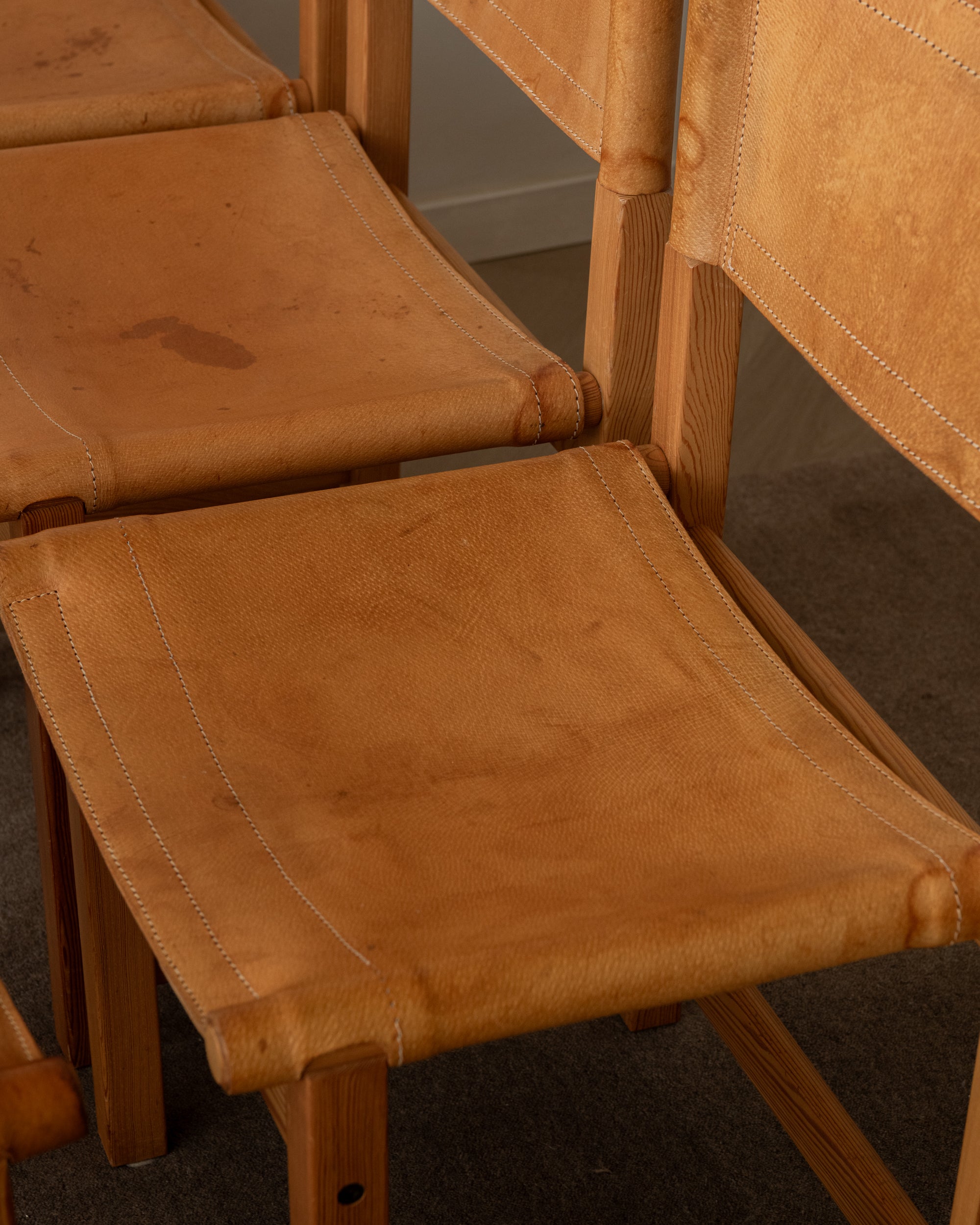 Scandinavian Pine Leather Dining Kotka Chairs by Tomas Jelinek for IKEA, 1980s, Set of 6
