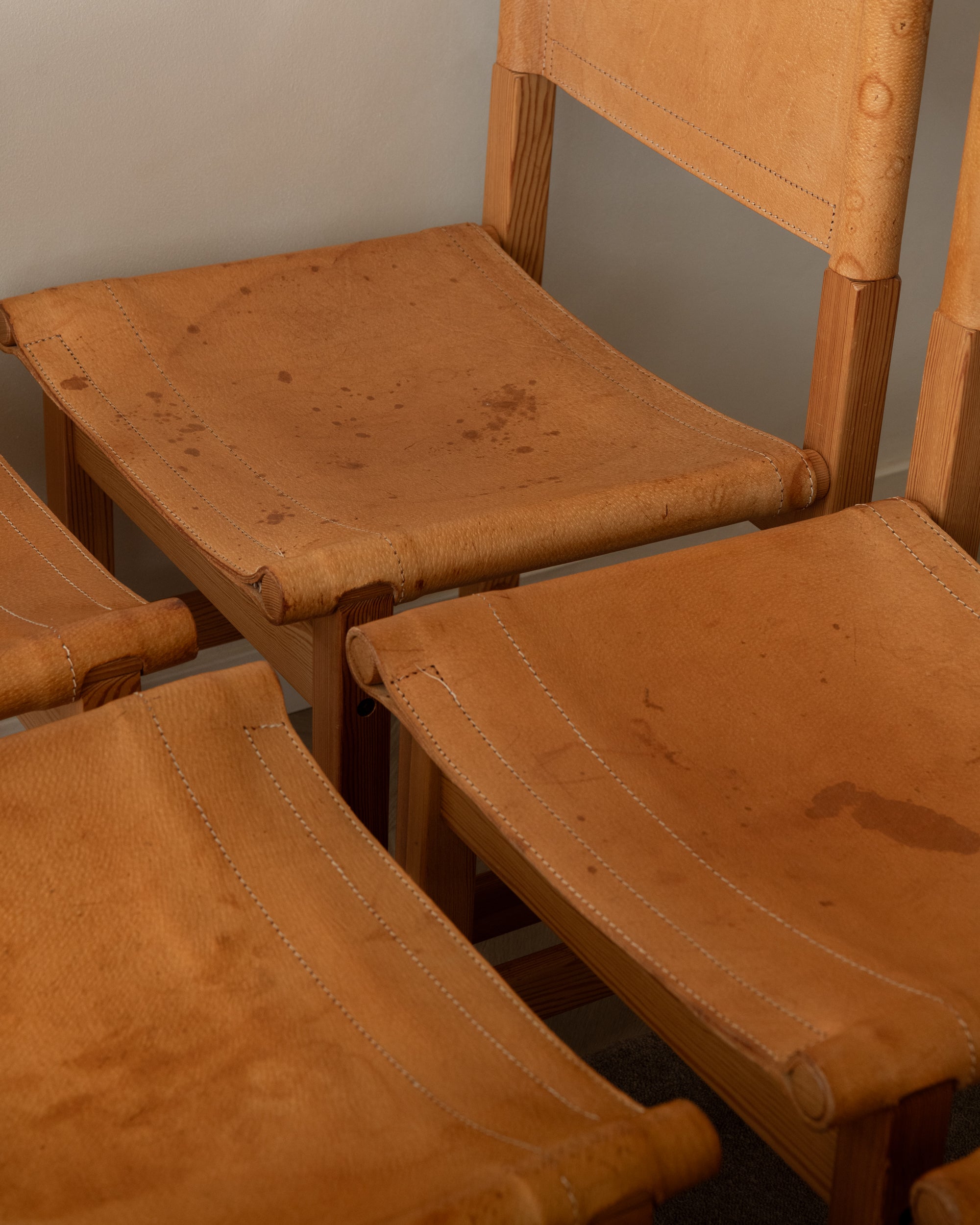 Scandinavian Pine Leather Dining Kotka Chairs by Tomas Jelinek for IKEA, 1980s, Set of 6