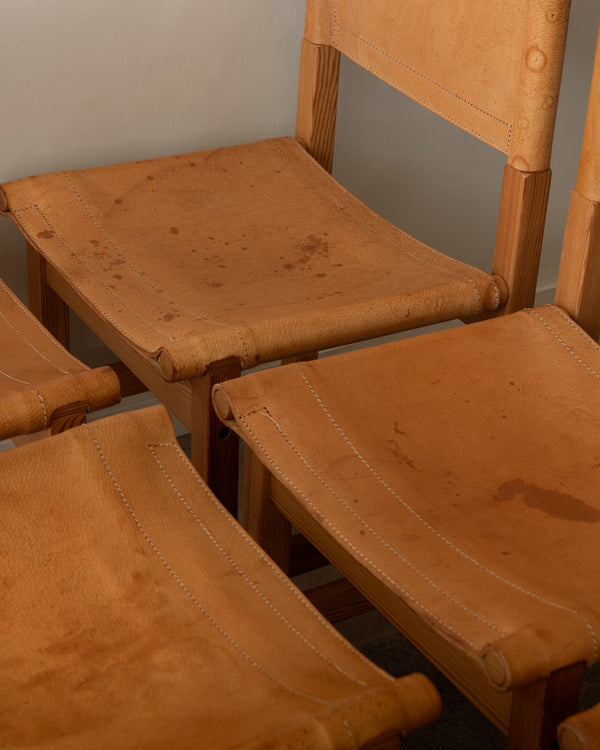 Scandinavian Pine Leather Dining Kotka Chairs by Tomas Jelinek for IKEA, 1980s, Set of 6