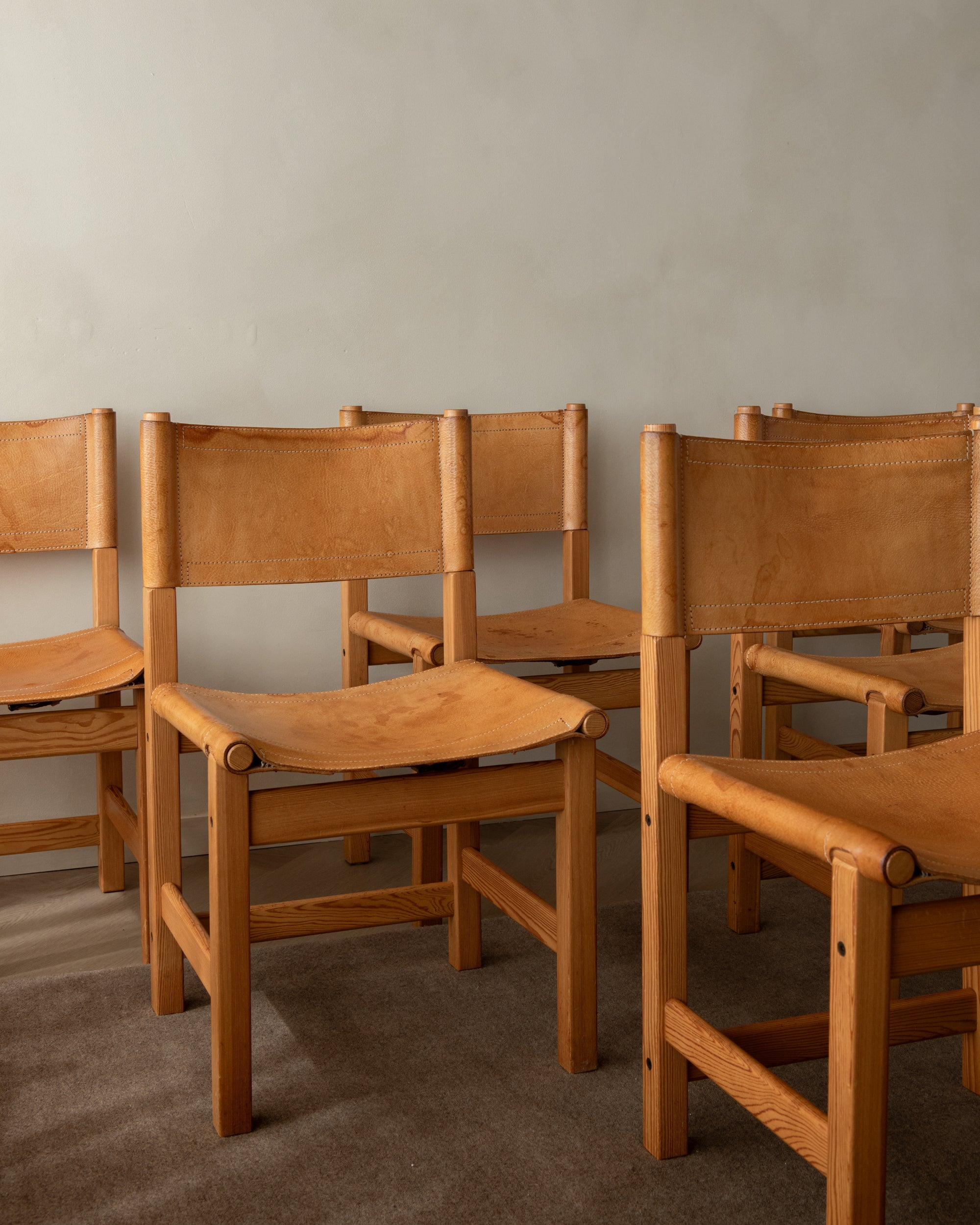 Scandinavian Pine Leather Dining Kotka Chairs by Tomas Jelinek for IKEA, 1980s, Set of 6
