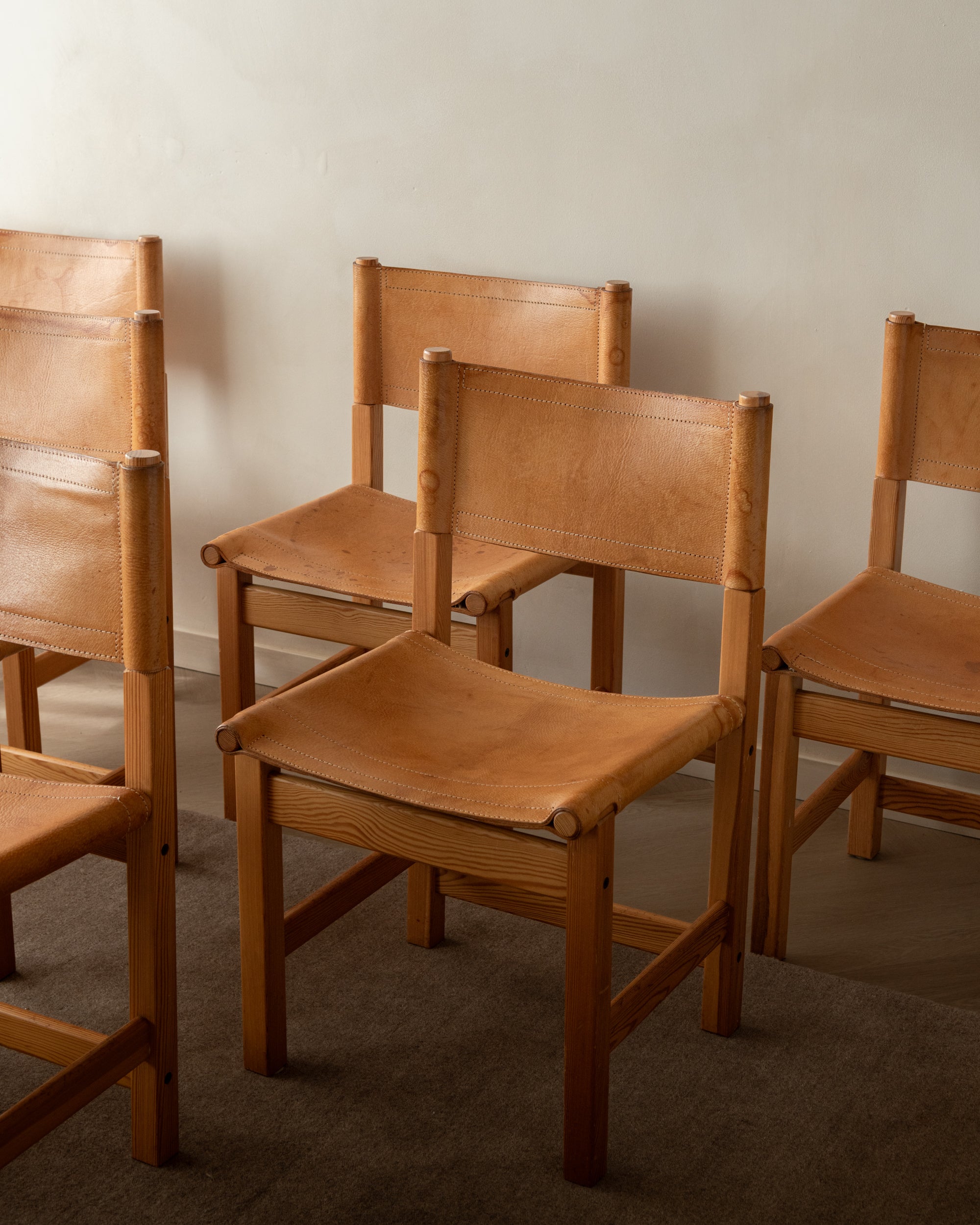 Scandinavian Pine Leather Dining Kotka Chairs by Tomas Jelinek for IKEA, 1980s, Set of 6