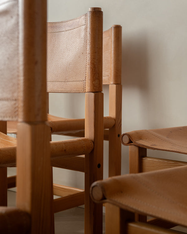 Scandinavian Pine Leather Dining Kotka Chairs by Tomas Jelinek for IKEA, 1980s, Set of 6