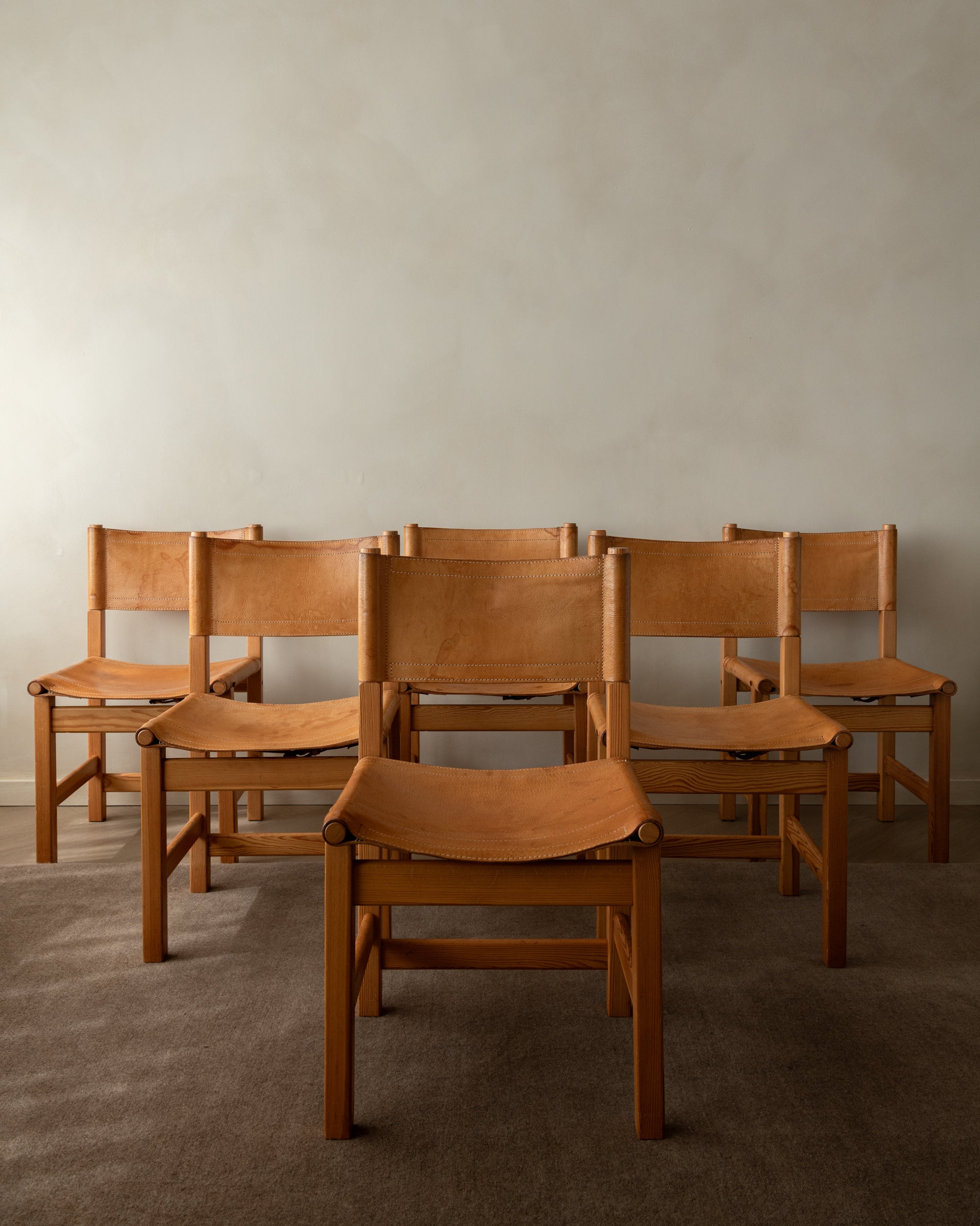 Scandinavian Pine Leather Dining Kotka Chairs by Tomas Jelinek for IKEA, 1980s, Set of 6