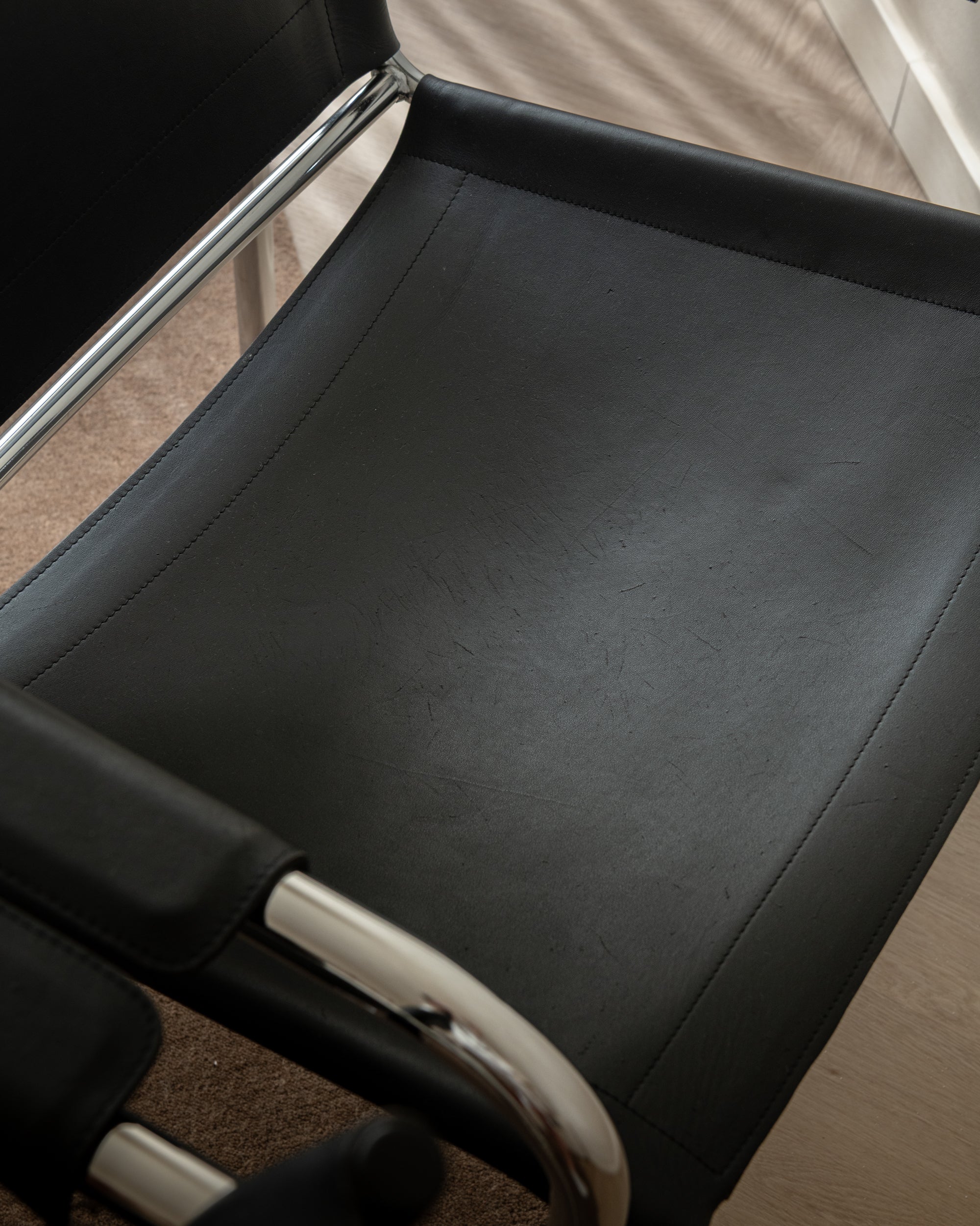 Bauhaus Chrome Leather Lounge Chairs Klinte by Tord Björklund for IKEA, 1980s, Set of 2