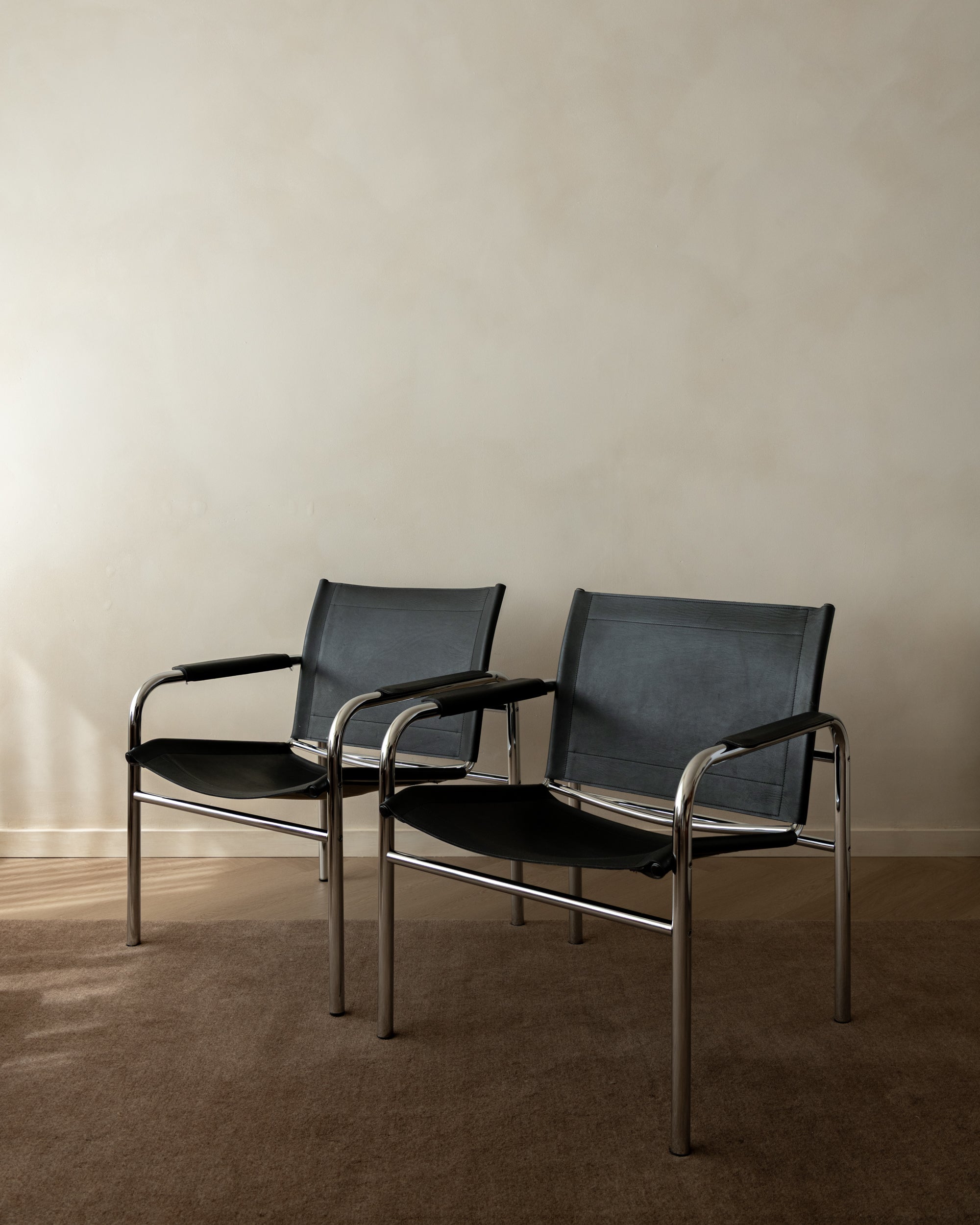Bauhaus Chrome Leather Lounge Chairs Klinte by Tord Björklund for IKEA, 1980s, Set of 2