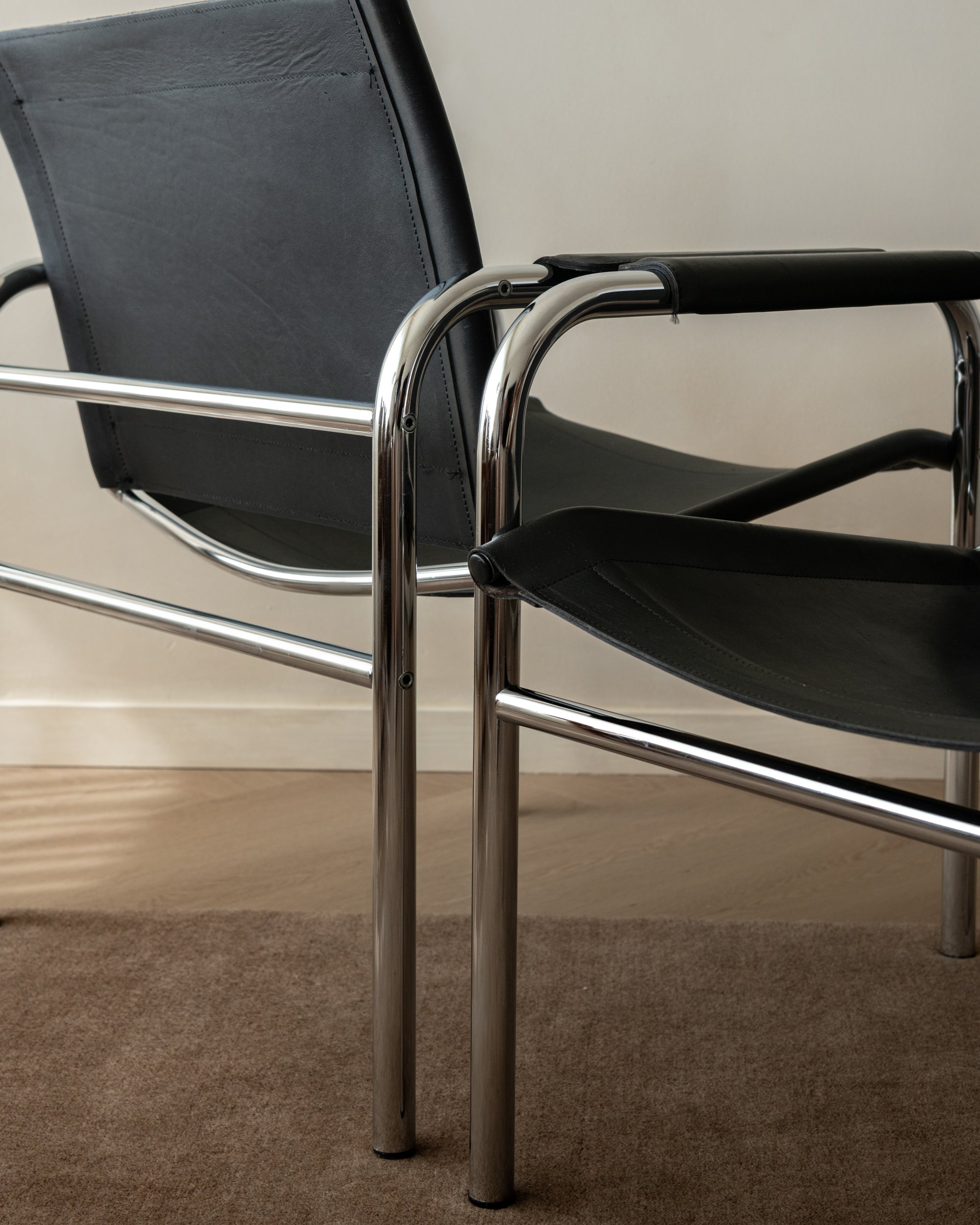 Bauhaus Chrome Leather Lounge Chairs Klinte by Tord Björklund for IKEA, 1980s, Set of 2