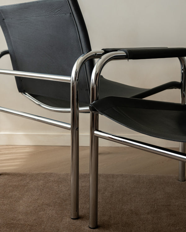 Bauhaus Chrome Leather Lounge Chairs Klinte by Tord Björklund for IKEA, 1980s, Set of 2