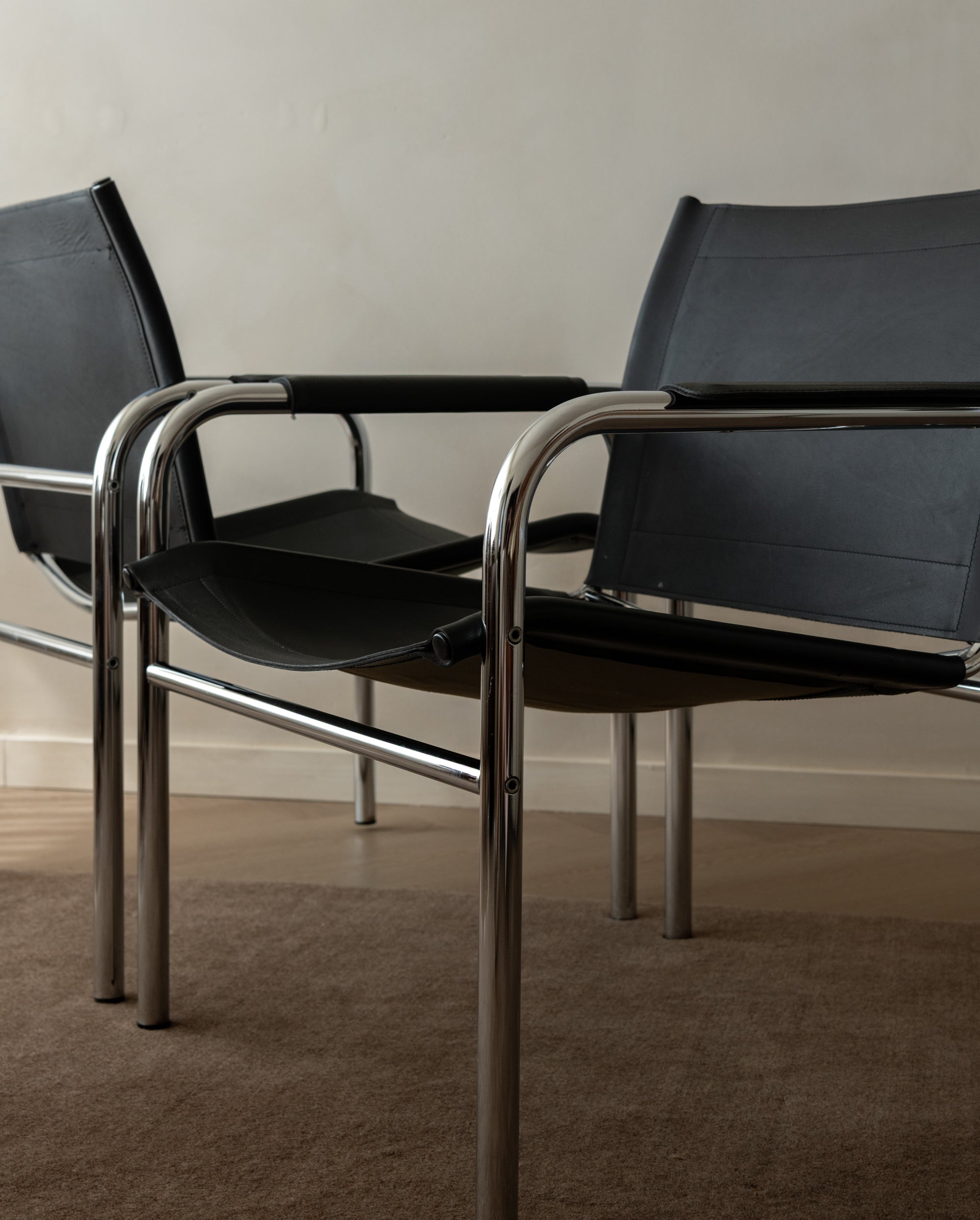 Bauhaus Chrome Leather Lounge Chairs Klinte by Tord Björklund for IKEA, 1980s, Set of 2