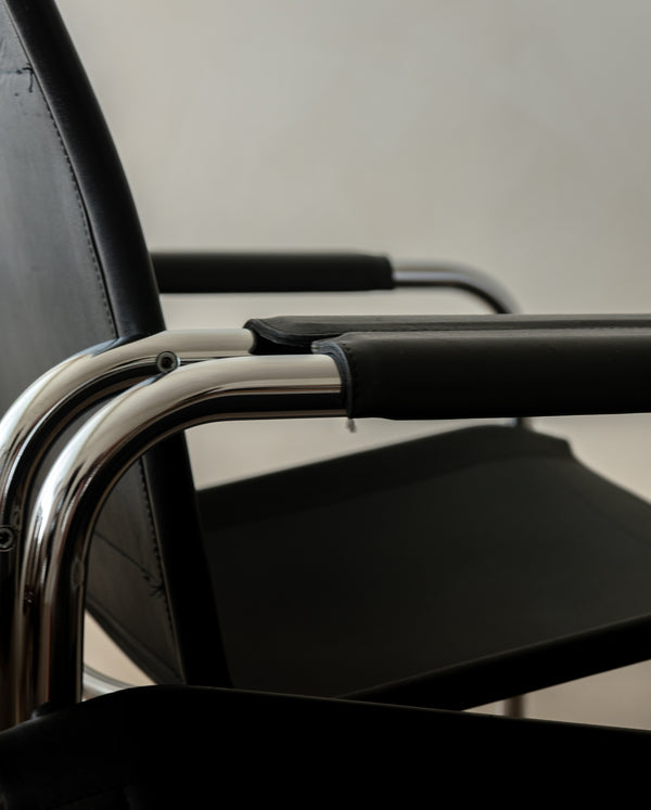 Bauhaus Chrome Leather Lounge Chairs Klinte by Tord Björklund for IKEA, 1980s, Set of 2