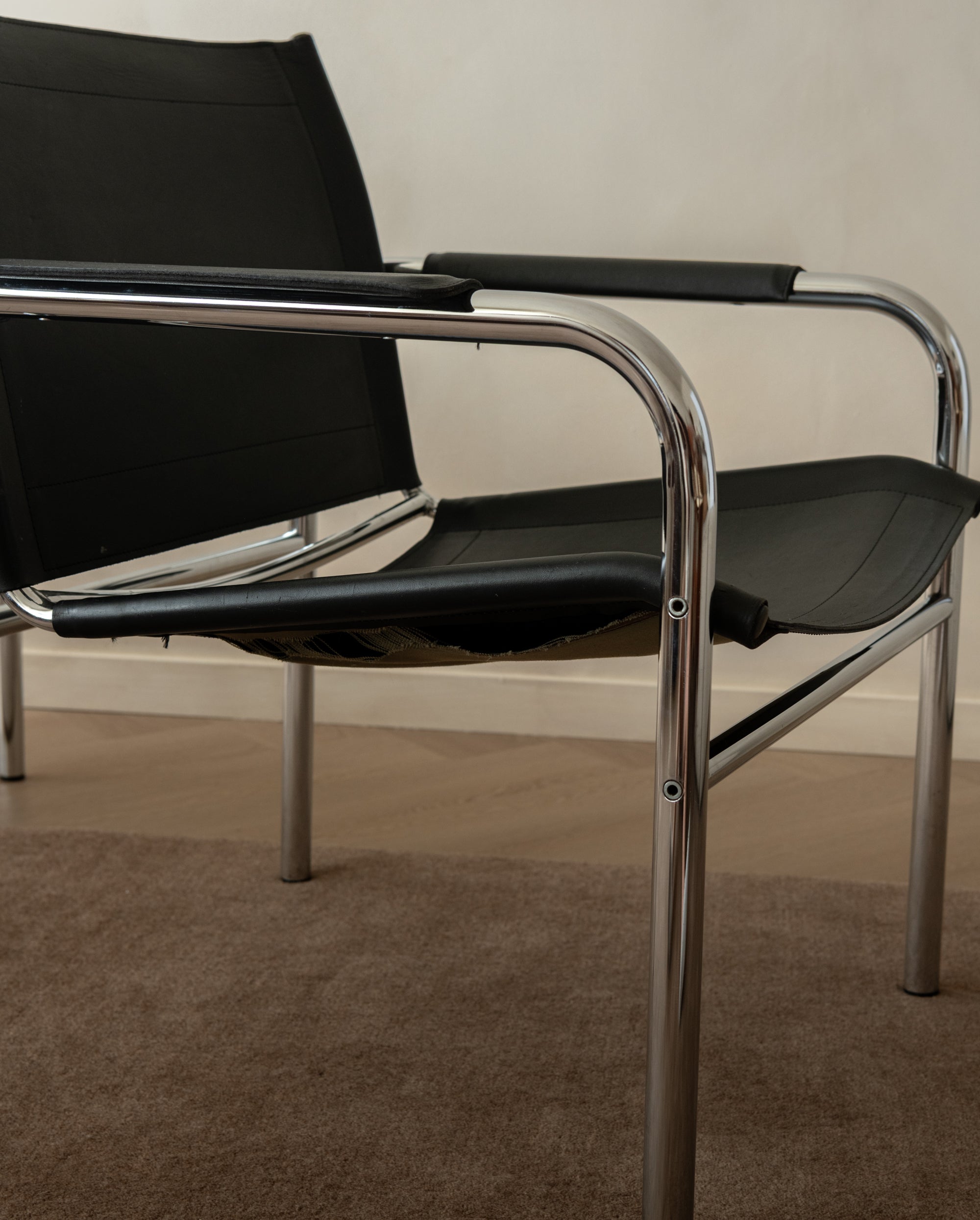 Bauhaus Chrome Leather Lounge Chairs Klinte by Tord Björklund for IKEA, 1980s, Set of 2