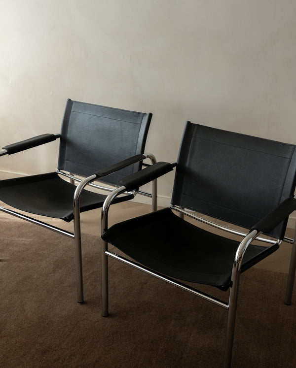 Bauhaus Chrome Leather Lounge Chairs Klinte by Tord Björklund for IKEA, 1980s, Set of 2