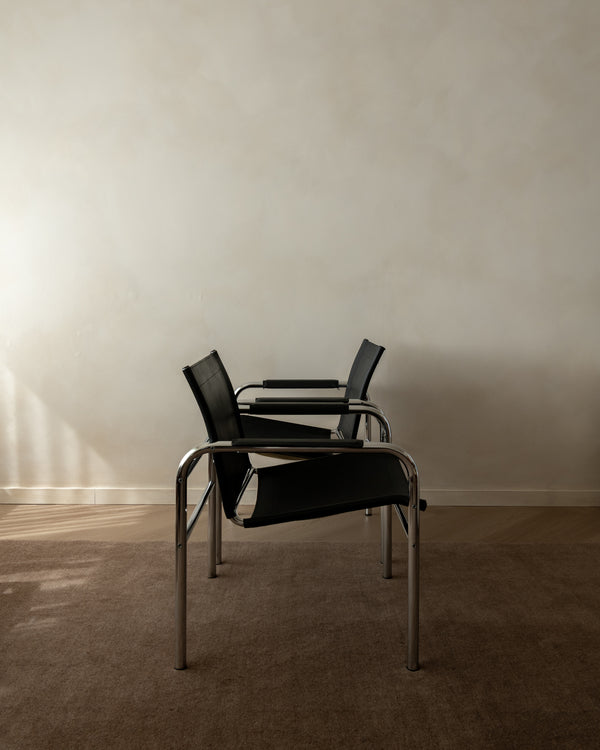 Bauhaus Chrome Leather Lounge Chairs Klinte by Tord Björklund for IKEA, 1980s, Set of 2