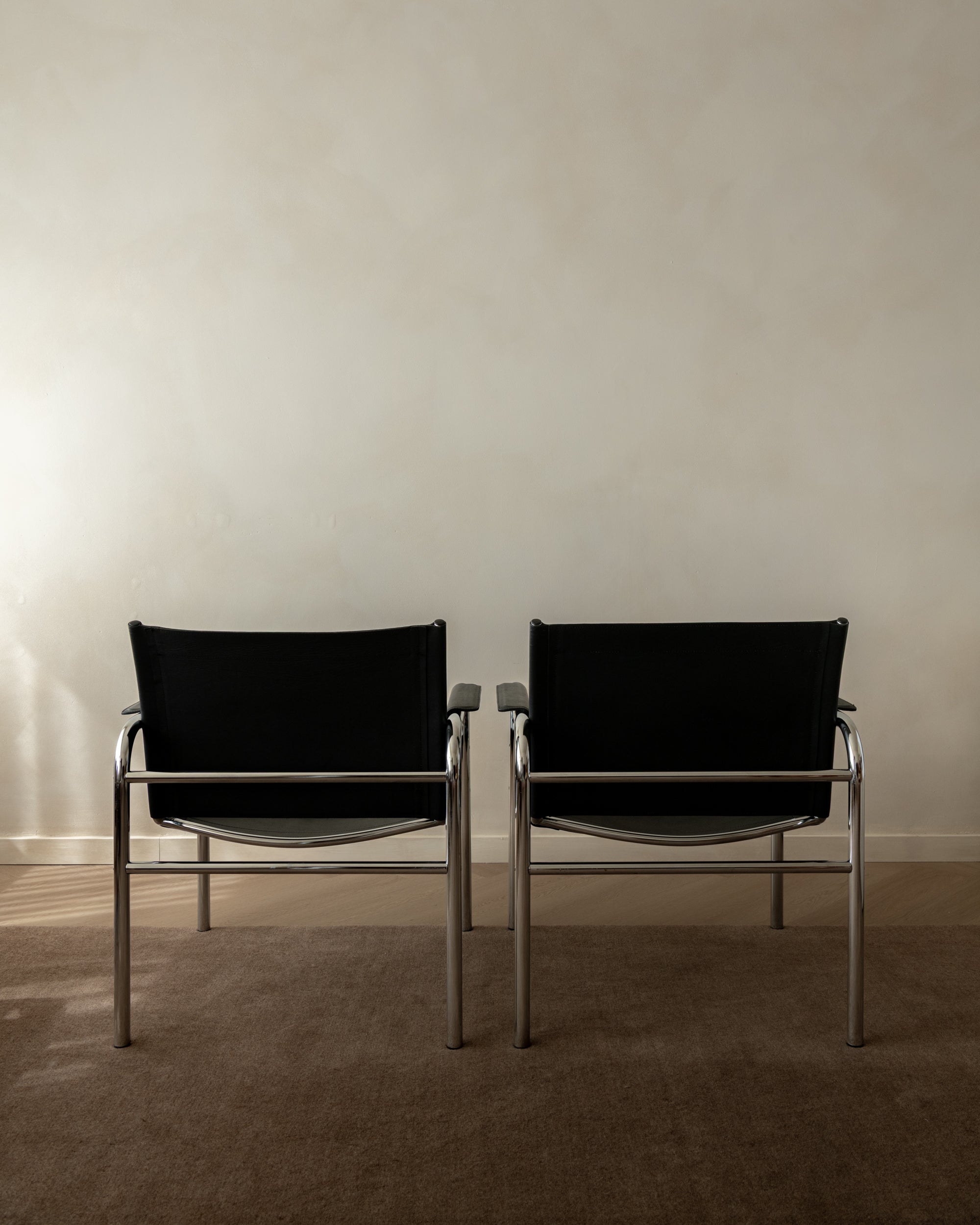 Bauhaus Chrome Leather Lounge Chairs Klinte by Tord Björklund for IKEA, 1980s, Set of 2