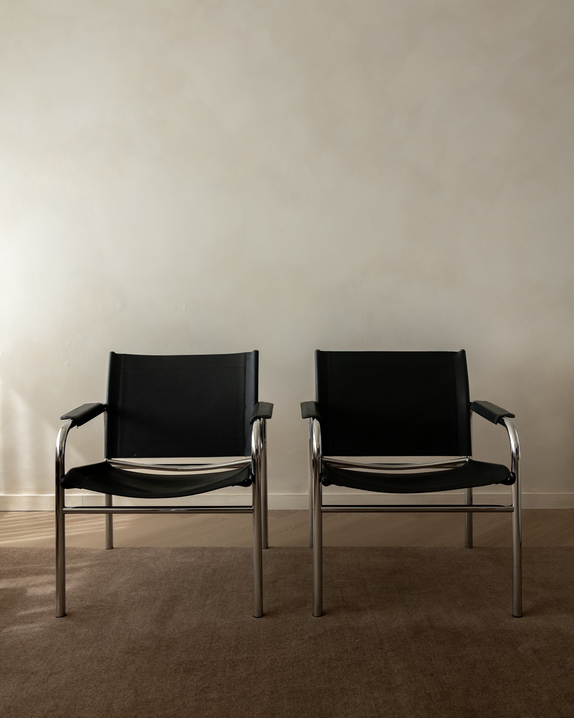 Bauhaus Chrome Leather Lounge Chairs Klinte by Tord Björklund for IKEA, 1980s, Set of 2