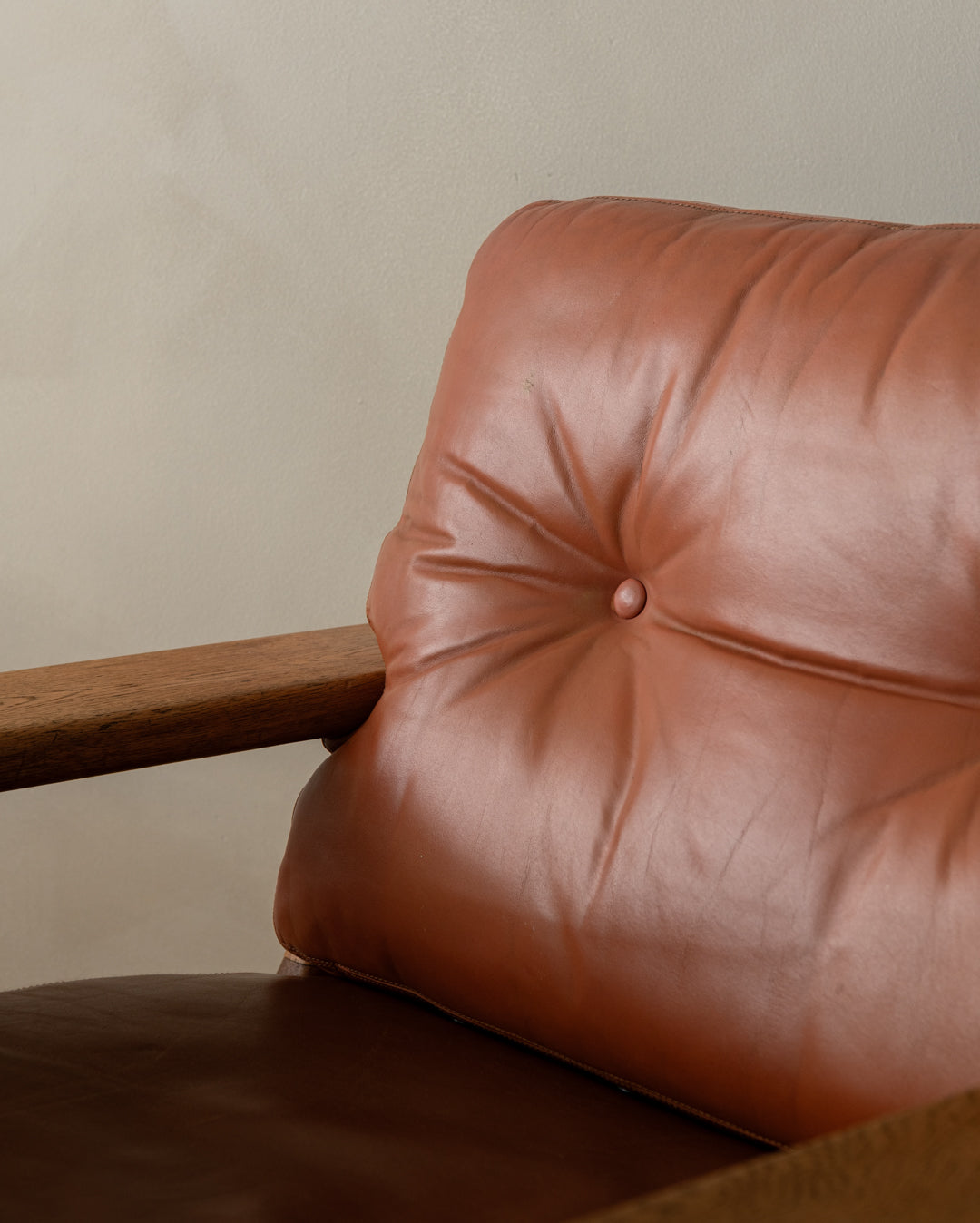 Vintage Lounge Chair Bonanza by Esko Pajamies for Asko, Oak Leather Armchair, 1960s
