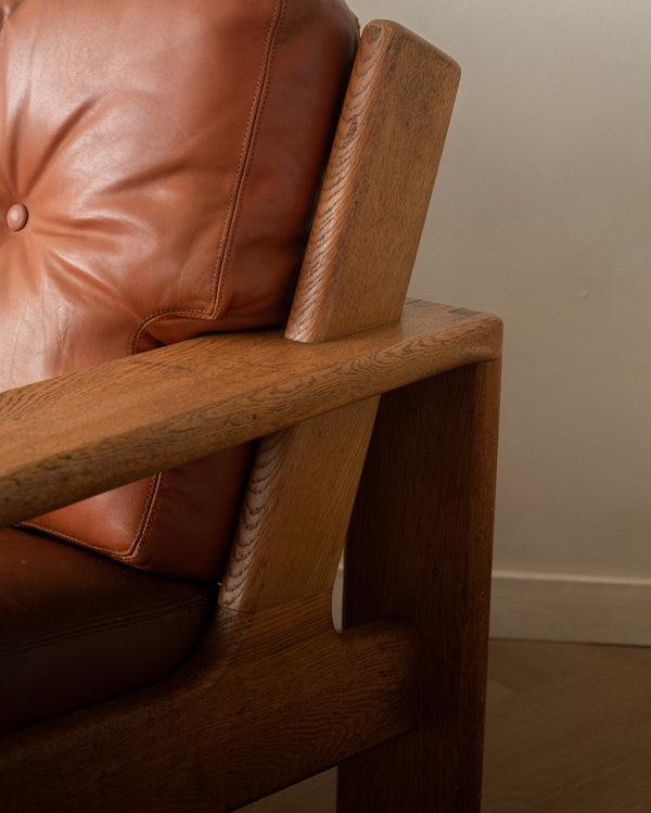 Vintage Lounge Chair Bonanza by Esko Pajamies for Asko, Oak Leather Armchair, 1960s