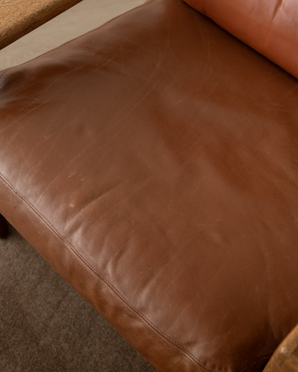 Vintage Lounge Chair Bonanza by Esko Pajamies for Asko, Oak Leather Armchair, 1960s