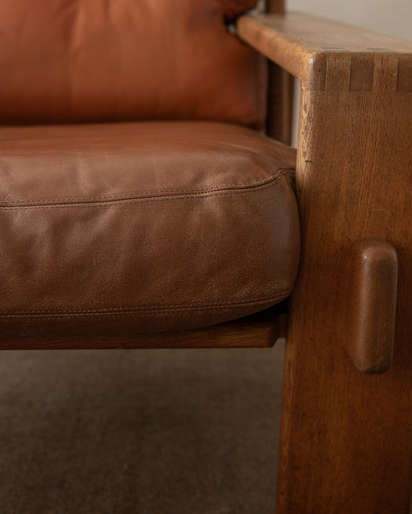 Vintage Lounge Chair Bonanza by Esko Pajamies for Asko, Oak Leather Armchair, 1960s