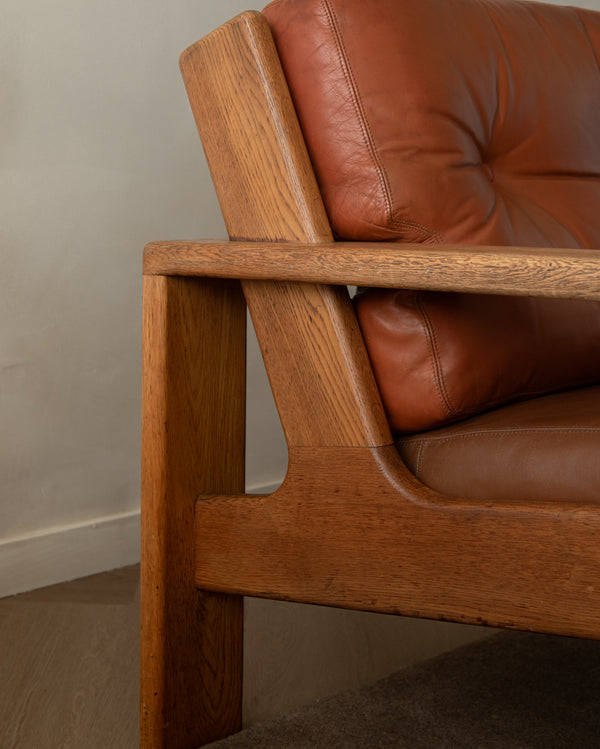 Vintage Lounge Chair Bonanza by Esko Pajamies for Asko, Oak Leather Armchair, 1960s