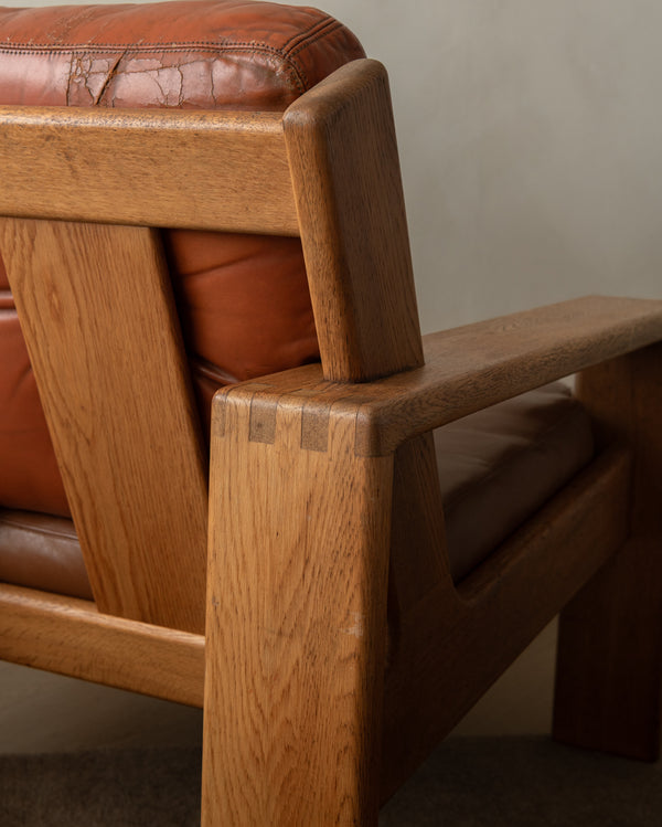Vintage Lounge Chair Bonanza by Esko Pajamies for Asko, Oak Leather Armchair, 1960s