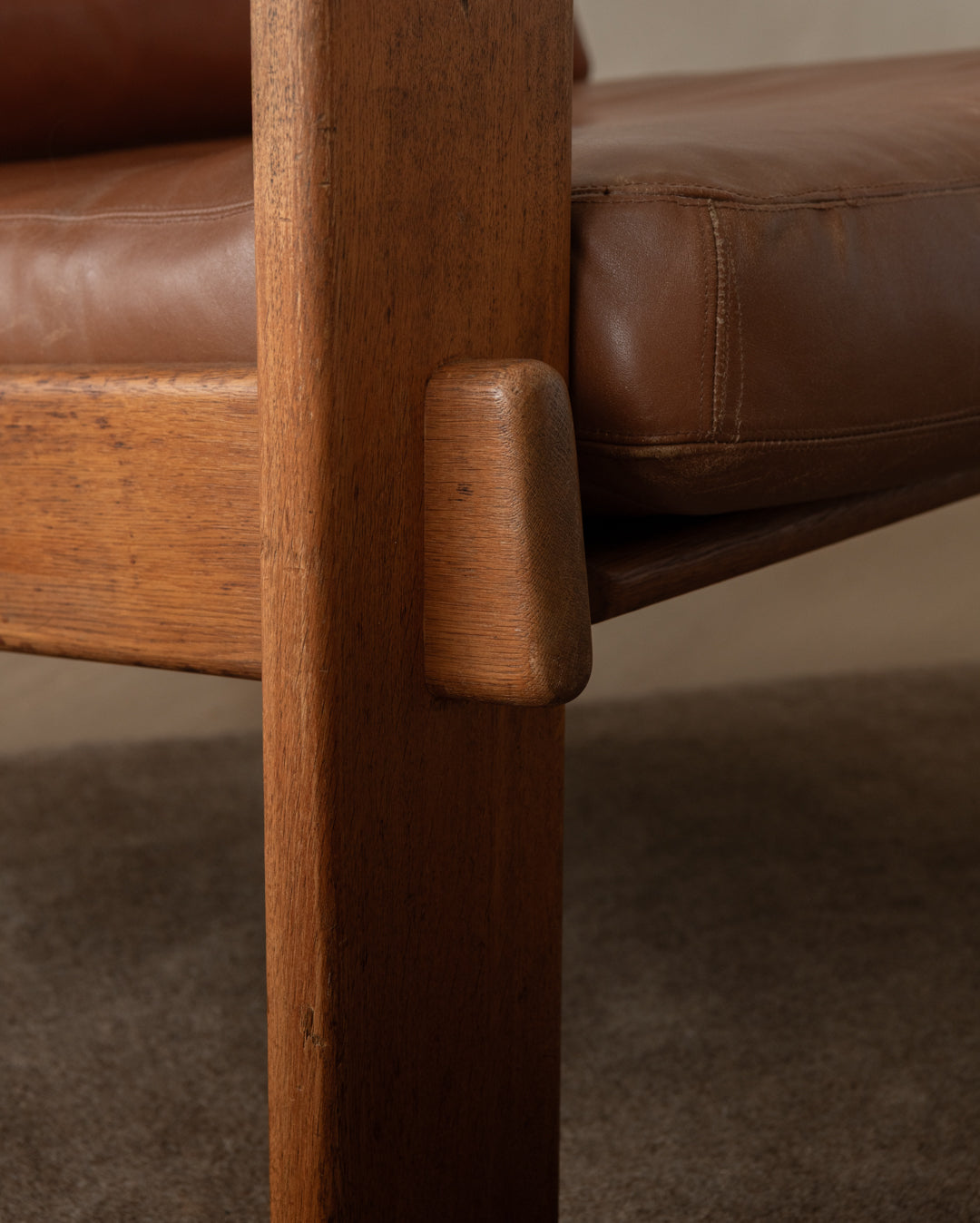 Vintage Lounge Chair Bonanza by Esko Pajamies for Asko, Oak Leather Armchair, 1960s