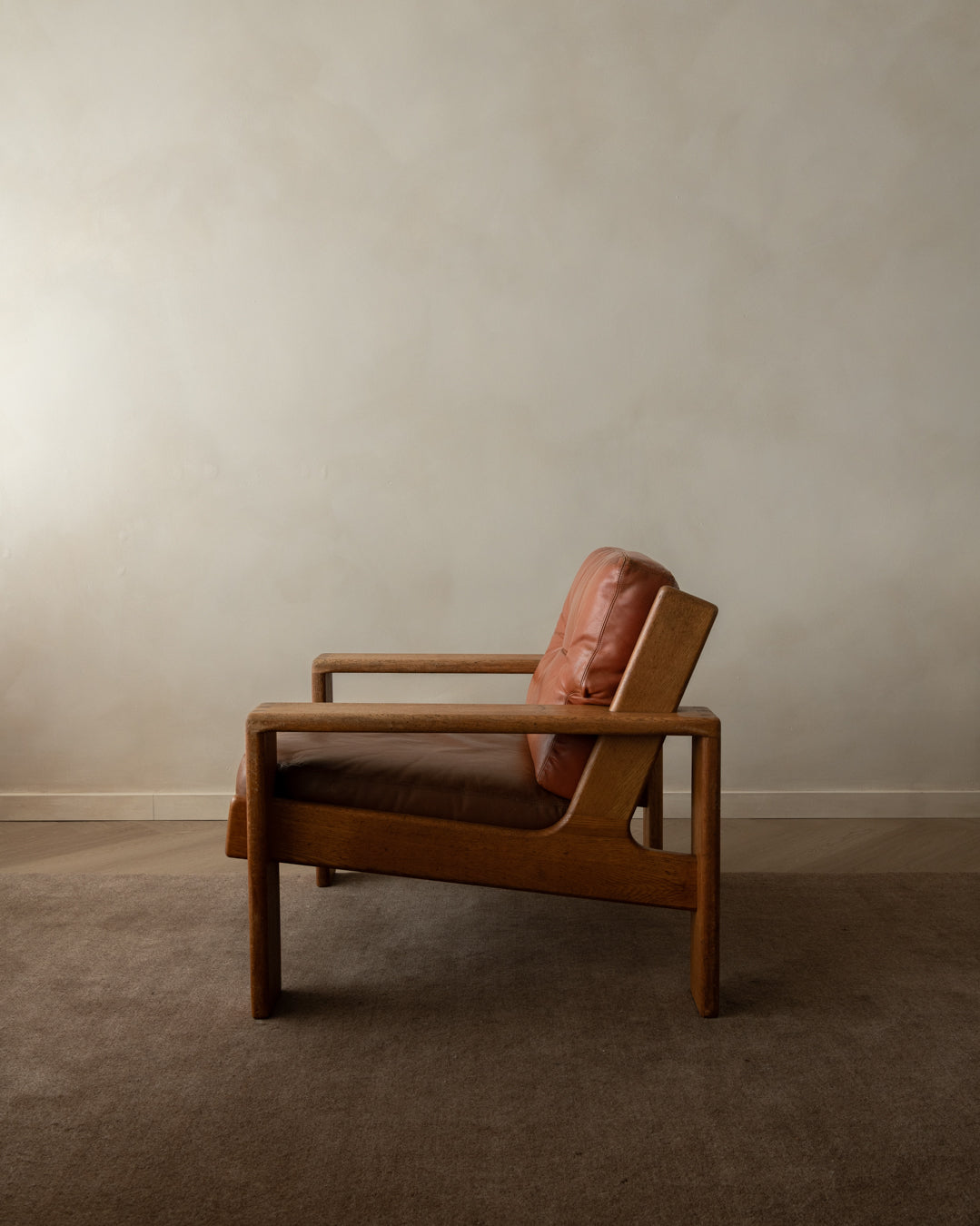 Vintage Lounge Chair Bonanza by Esko Pajamies for Asko, Oak Leather Armchair, 1960s
