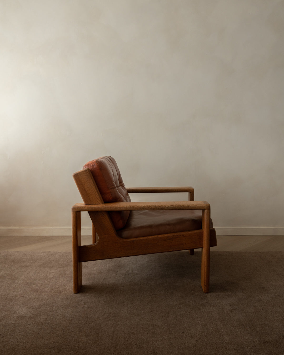 Vintage Lounge Chair Bonanza by Esko Pajamies for Asko, Oak Leather Armchair, 1960s