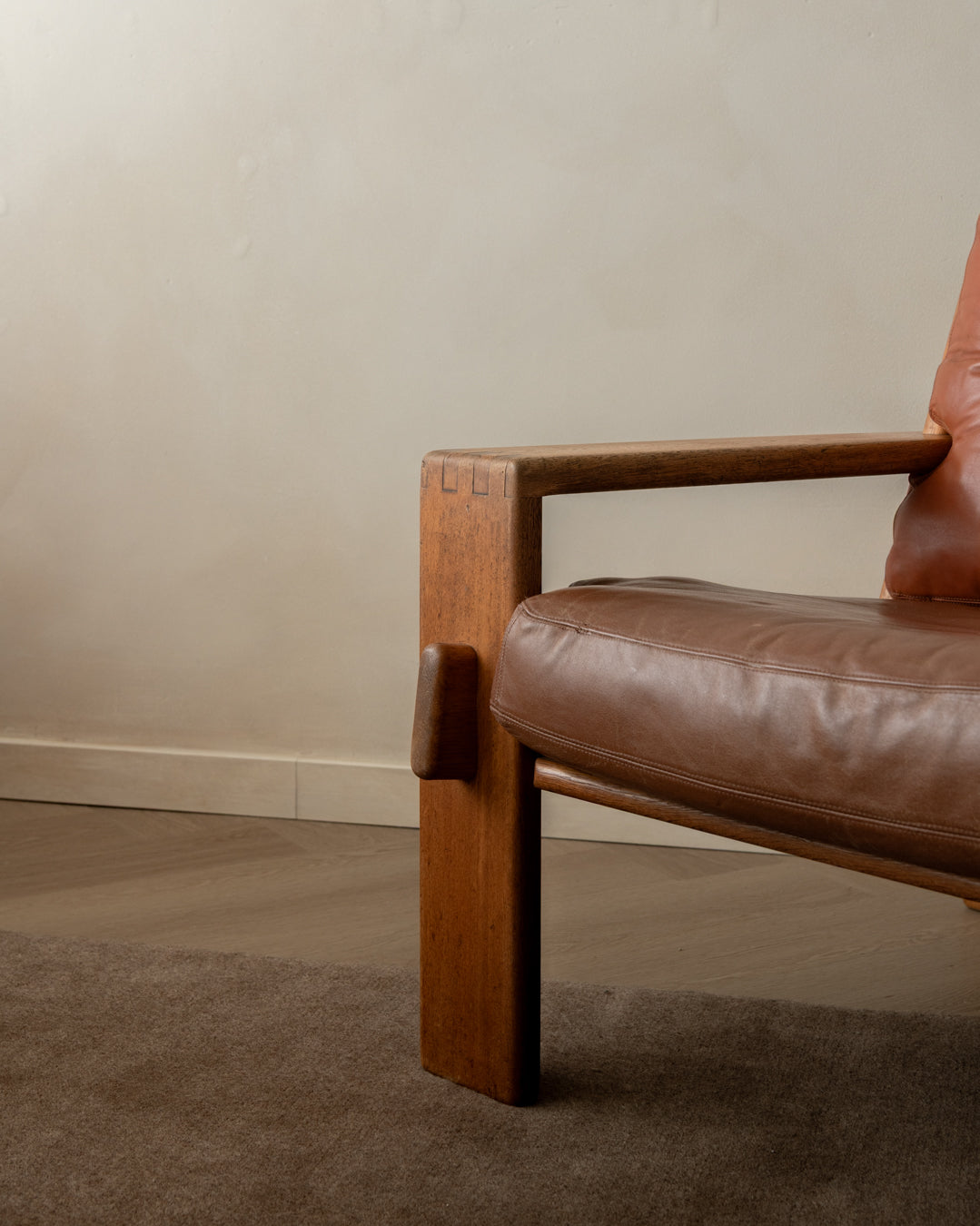 Vintage Lounge Chair Bonanza by Esko Pajamies for Asko, Oak Leather Armchair, 1960s