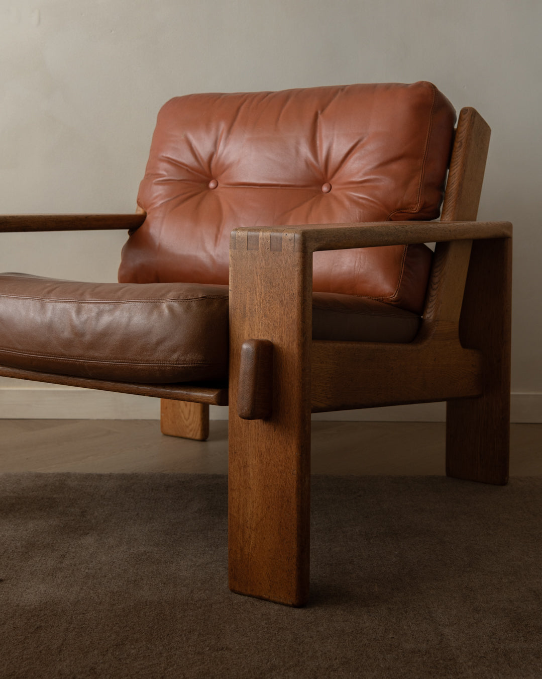 Vintage Lounge Chair Bonanza by Esko Pajamies for Asko, Oak Leather Armchair, 1960s