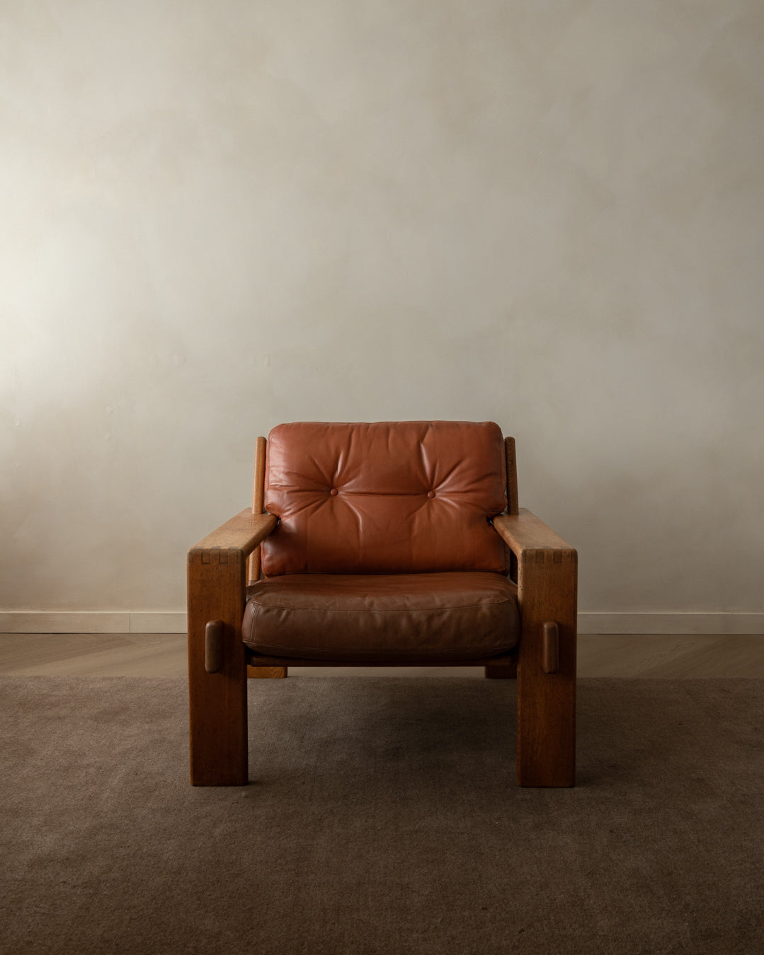 Vintage Lounge Chair Bonanza by Esko Pajamies for Asko, Oak Leather Armchair, 1960s
