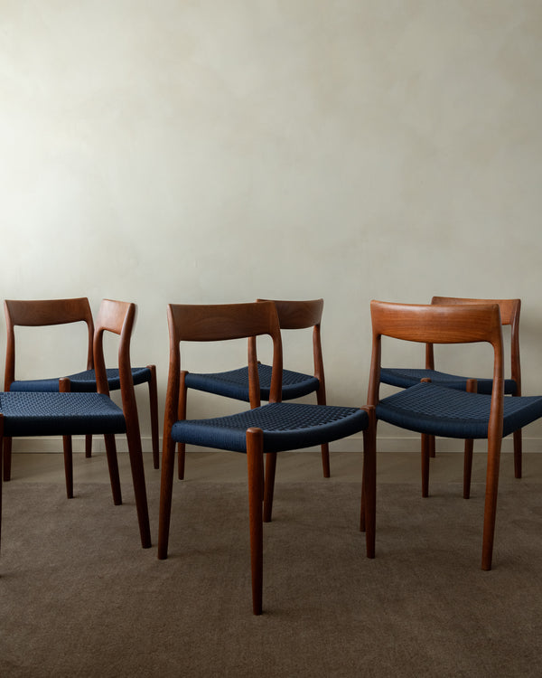 Danish Modern Teak Dining Chairs Model 77 by Niels Otto Møller for J.L. Møllers Møbelfabrik, Denmark, 1960s, Set of 6