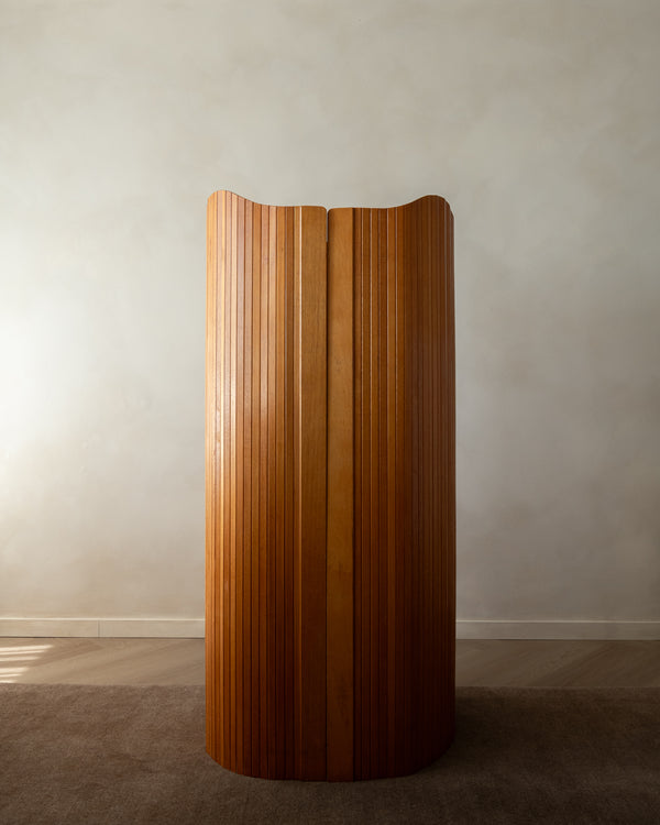 French Art Deco Pine Tambour Room Divider by Jomain Baumann, 1930s