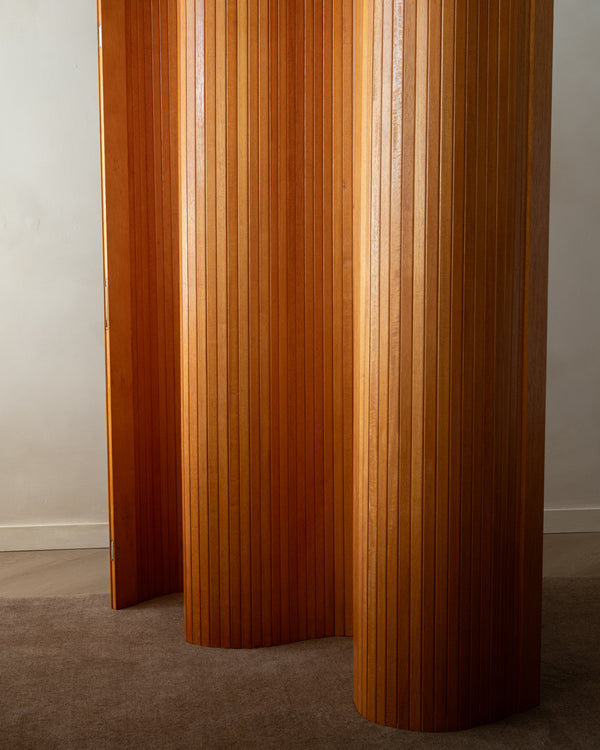 French Art Deco Pine Tambour Room Divider by Jomain Baumann, 1930s