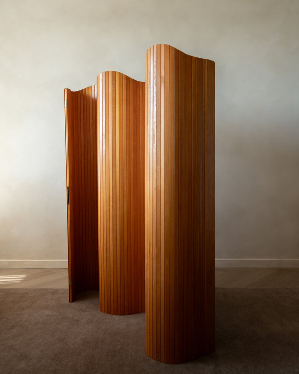 French Art Deco Pine Tambour Room Divider by Jomain Baumann, 1930s