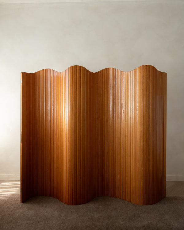 French Art Deco Pine Tambour Room Divider by Jomain Baumann, 1930s