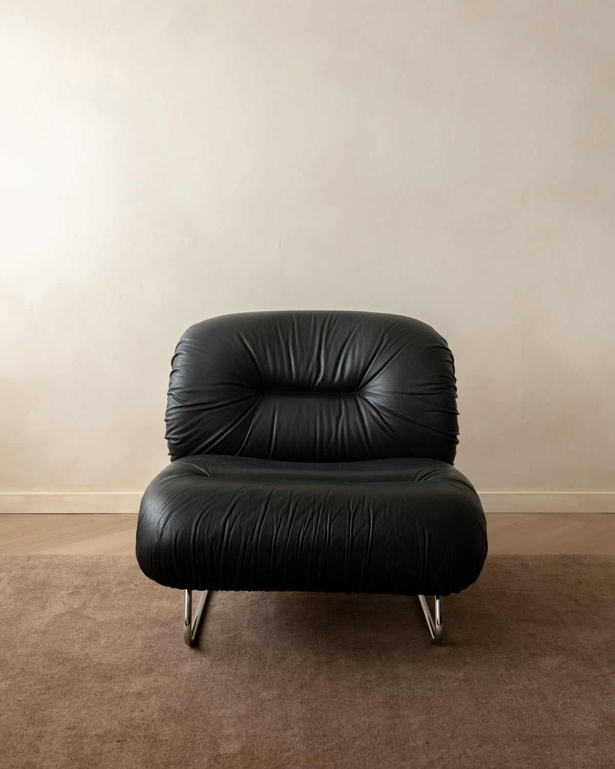 Italian Leather and Chrome Lounge Chairs, 1980s, Set of 3